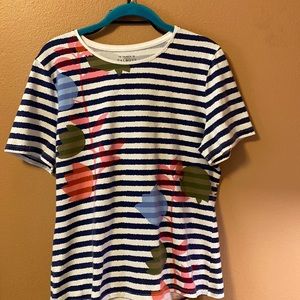 3/$15 The Talbots Tee short sleeves with blue and white stripes and flowers